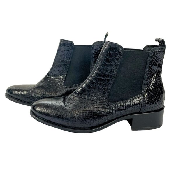NWOT ATELIERS BLACK BRONX CROCO SNAKESKIN LEATHER CHELSEA BOOTIES - 7 - Picture 2 of 10
